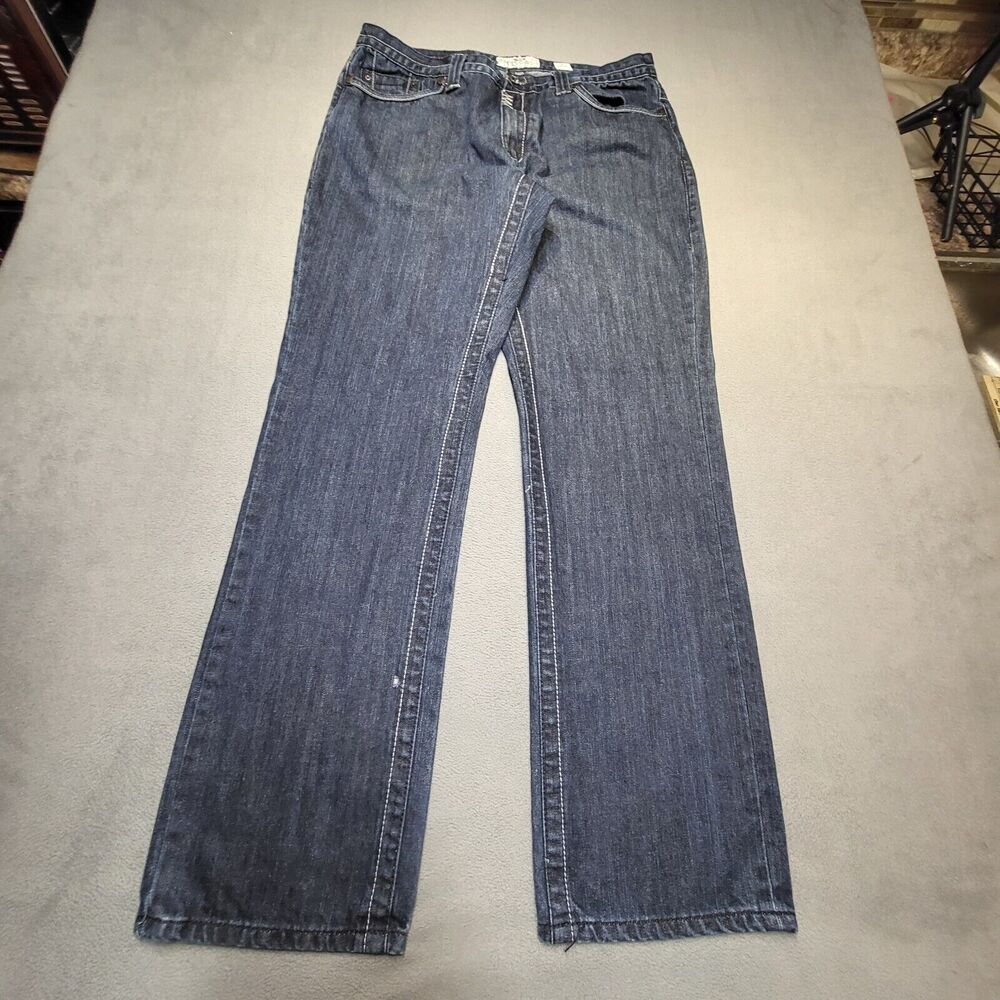 Akademiks Jeans Mens 34x33 Blue Straight Leg Distressed Denim Tailored Fit
